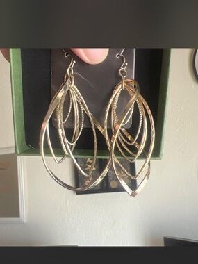 Y2K Gold Tone Layered Teardrop Statement Earrings